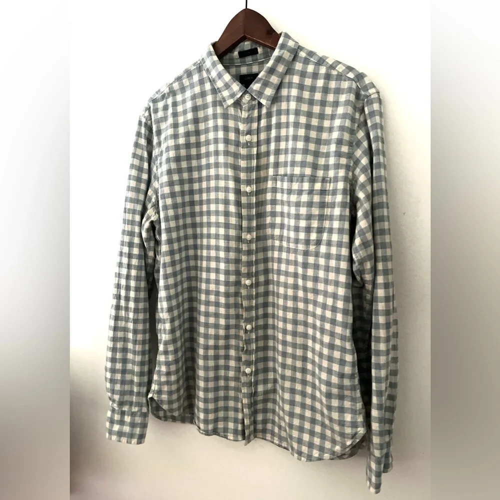 J Crew Button Down Shirt Blue Gingham 100% Cotton Slim Fit Shirt Large
